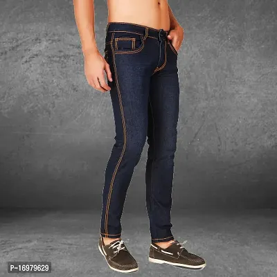 PODGE Stylish Blue Denim Solid Mid-Rise Jeans For Men-thumb5