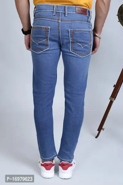 PODGE Stylish Light Blue Denim Solid Mid-Rise Jeans For Men-thumb2