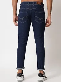PODGE Stylish Dark Blue Denim Solid Mid-Rise Jeans For Men-thumb1