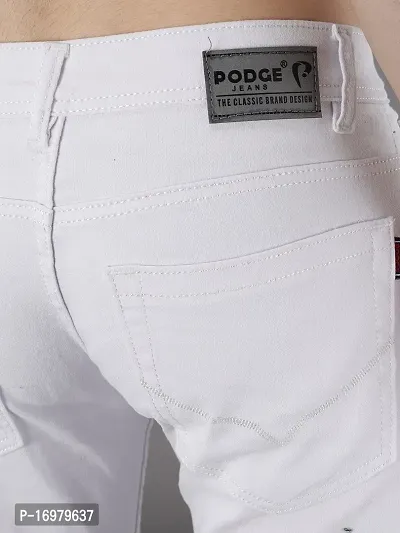 PODGE Stylish White Denim Solid Mid-Rise Jeans For Men-thumb5