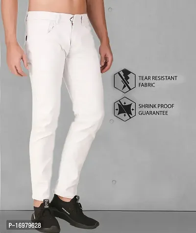 PODGE Stylish White Denim Solid Mid-Rise Jeans For Men-thumb4