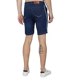 PODGE Men's Denim Slim Fit Dark Blue Side Stripe Shorts (PGMS-STRP-DBL-002)-thumb1