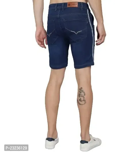 PODGE Men's Denim Slim Fit Dark Blue Side Stripe Shorts (PGMS-STRP-DBL-002)-thumb2