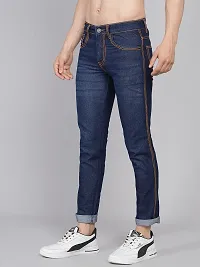 PODGE Stylish Blue Denim Solid Mid-Rise Jeans For Men-thumb4