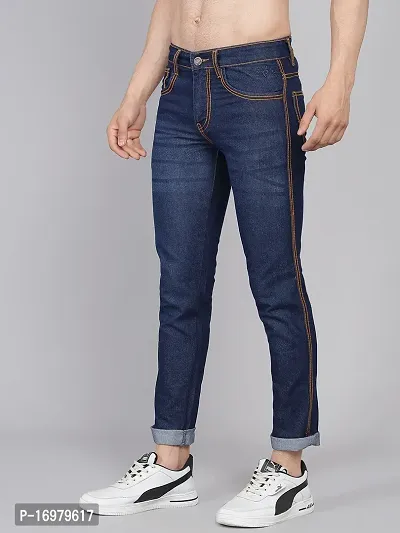 PODGE Stylish Blue Denim Solid Mid-Rise Jeans For Men-thumb5