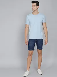 PODGE Stylish Blue Denim Solid 3/4th Shorts For Men-thumb4