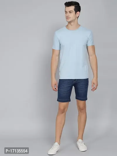 PODGE Stylish Blue Denim Solid 3/4th Shorts For Men-thumb5