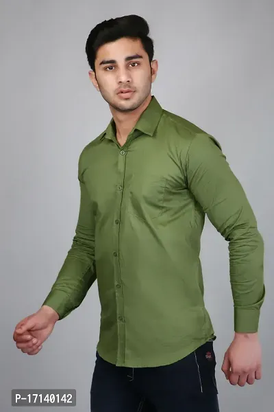 PODGE Men Solid Casual Green Shirt-thumb4