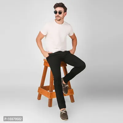 PODGE Stylish Black Denim Solid Mid-Rise Jeans For Men-thumb5