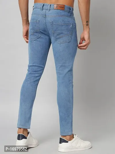 PODGE Stylish Light Blue Denim Solid Mid-Rise Jeans For Men-thumb4