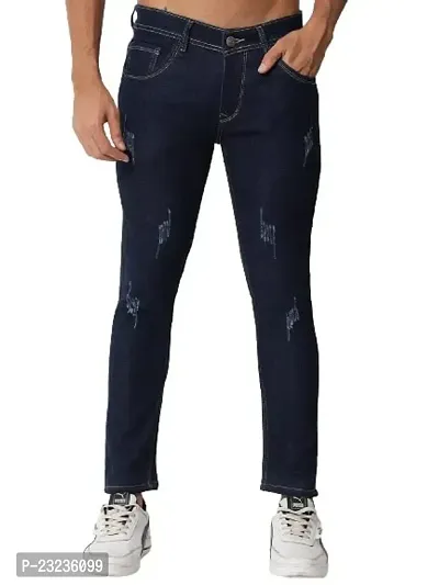 PODGE Men's Slim Fit Ankle Length Distressed Dark Blue Jeans (PGMJ-023)