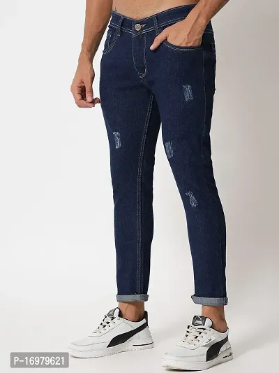 PODGE Stylish Dark Blue Denim Solid Mid-Rise Jeans For Men-thumb4