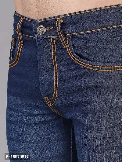 PODGE Stylish Blue Denim Solid Mid-Rise Jeans For Men-thumb3