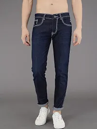 PODGE Stylish Blue Denim Solid Mid-Rise Jeans For Men-thumb2