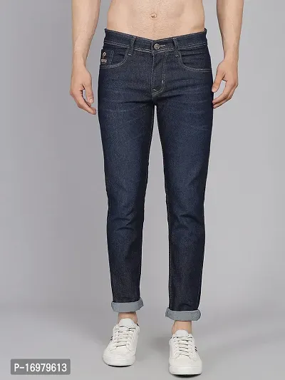PODGE Stylish Blue Denim Solid Mid-Rise Jeans For Men