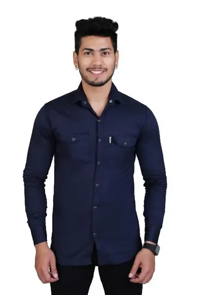 PODGE?Men Slim Fit Solid Spread Collar Casual Shirt(PDMS-529)