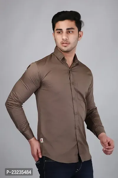 PODGE Slim Fit Twill Fabric Brown Color Mens Shirt(PDMS-515)-thumb3