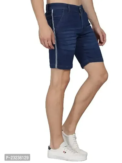 PODGE Men's Denim Slim Fit Dark Blue Side Stripe Shorts (PGMS-STRP-DBL-002)-thumb0