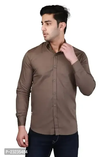 PODGE Slim Fit Twill Fabric Brown Color Mens Shirt(PDMS-515)-thumb0