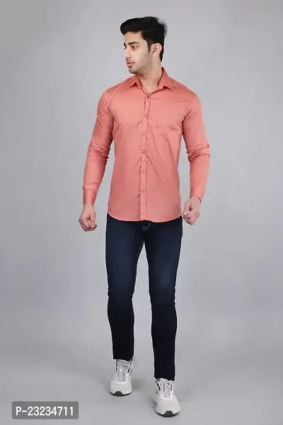 PODGE Slim Fit Twill Fabric Peach Color Mens Shirt(PDMS-504)-thumb5