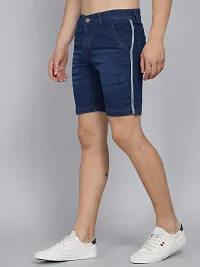 PODGE Stylish Blue Denim Solid 3/4th Shorts For Men-thumb1