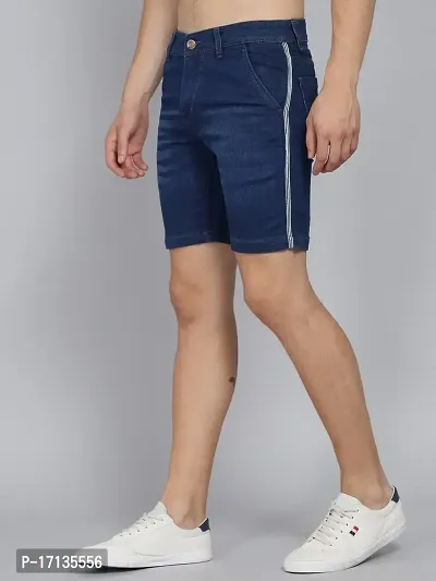 PODGE Stylish Blue Denim Solid 3/4th Shorts For Men-thumb2