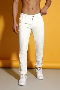 PODGE Stylish White Denim Solid Mid-Rise Jeans For Men-thumb2