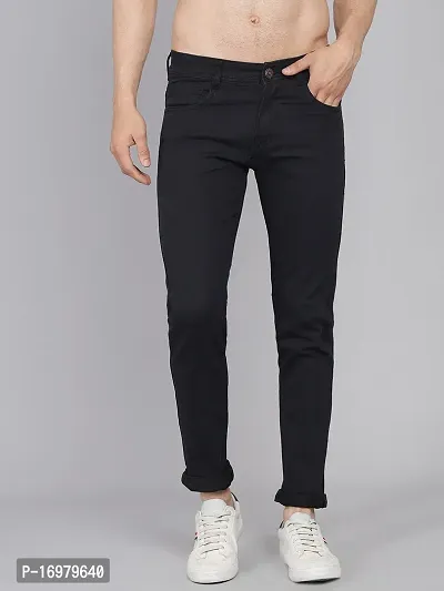 PODGE Stylish Black Denim Solid Mid-Rise Jeans For Men-thumb0