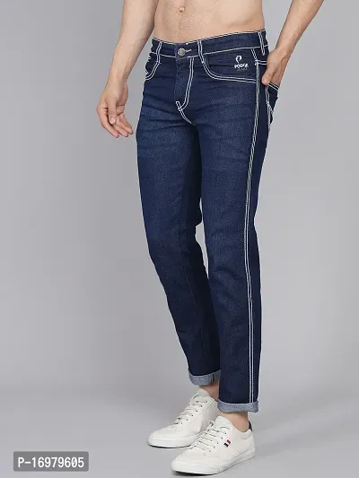 PODGE Stylish Blue Denim Solid Mid-Rise Jeans For Men-thumb0