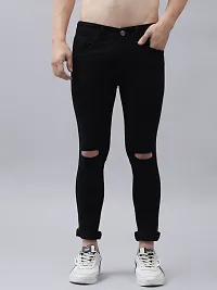 PODGE Stylish Black Denim Solid Mid-Rise Jeans For Men-thumb3