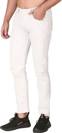 PODGE Stylish White Denim Solid Mid-Rise Jeans For Men-thumb1