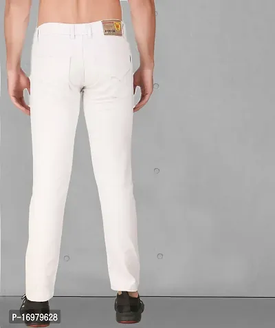PODGE Stylish White Denim Solid Mid-Rise Jeans For Men-thumb2