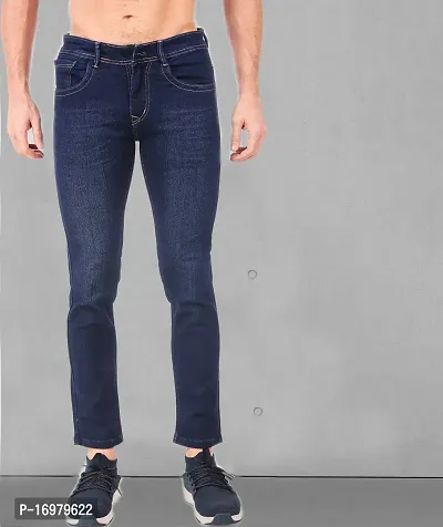 PODGE Stylish Blue Denim Solid Mid-Rise Jeans For Men