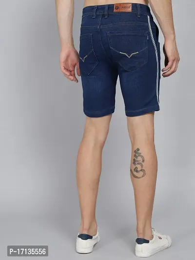 PODGE Stylish Blue Denim Solid 3/4th Shorts For Men-thumb0