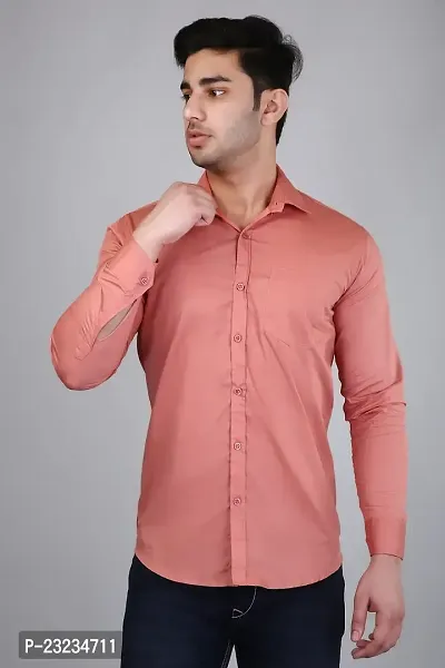 PODGE Slim Fit Twill Fabric Peach Color Mens Shirt(PDMS-504)-thumb3