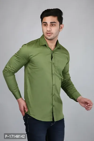 PODGE Men Solid Casual Green Shirt-thumb3