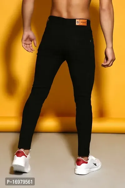 PODGE Stylish Black Denim Solid Mid-Rise Jeans For Men-thumb2