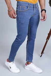 PODGE Stylish Light Blue Denim Solid Mid-Rise Jeans For Men-thumb2