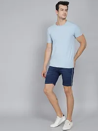 PODGE Stylish Blue Denim Solid 3/4th Shorts For Men-thumb4
