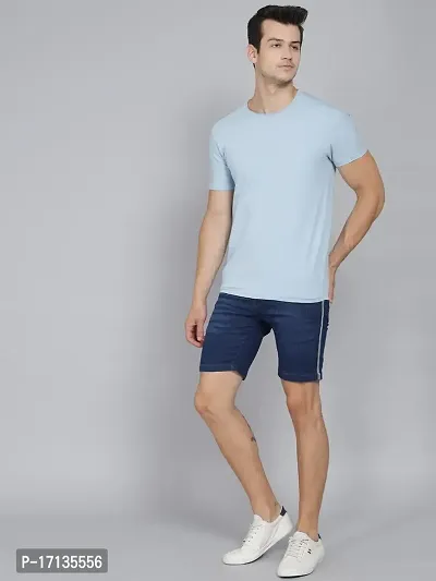 PODGE Stylish Blue Denim Solid 3/4th Shorts For Men-thumb5