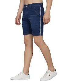 PODGE Men's Denim Slim Fit Dark Blue Side Stripe Shorts (PGMS-STRP-DBL-002)-thumb2