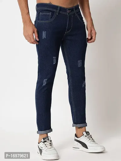 PODGE Stylish Dark Blue Denim Solid Mid-Rise Jeans For Men-thumb3