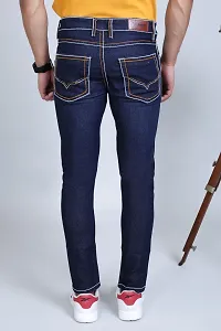 PODGE Stylish Dark Blue Denim Solid Mid-Rise Jeans For Men-thumb1
