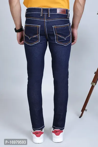 PODGE Stylish Dark Blue Denim Solid Mid-Rise Jeans For Men-thumb2