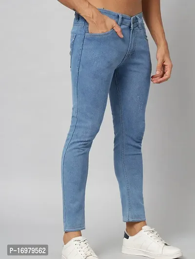 PODGE Stylish Light Blue Denim Solid Mid-Rise Jeans For Men-thumb5