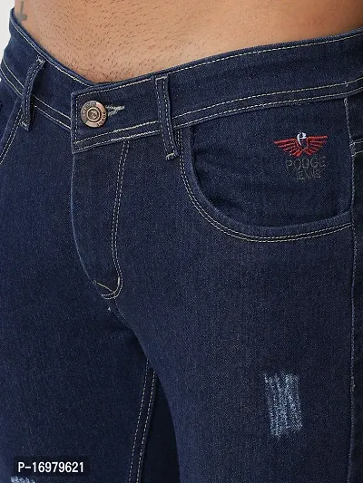 PODGE Stylish Dark Blue Denim Solid Mid-Rise Jeans For Men-thumb5