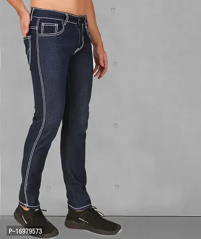 PODGE Stylish Blue Denim Solid Mid-Rise Jeans For Men-thumb0
