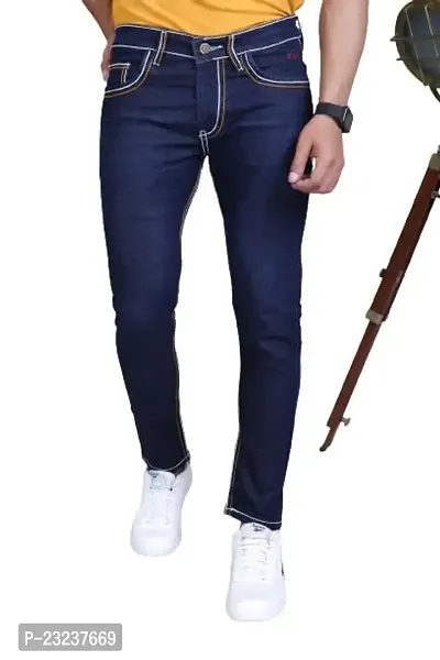 PODGE?Men Slim Mid Rise Dark Blue Jeans(PGMJ-127)