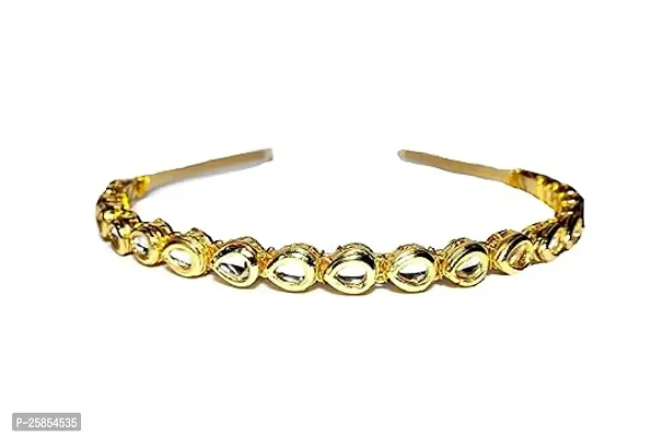 Pinooz Club Kundan Fancy Gold Plated Hair Band for Women and Girls Bride