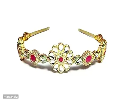 Pinooz Club Kundan Gold Plated Hair Band for Women and Girls Bride